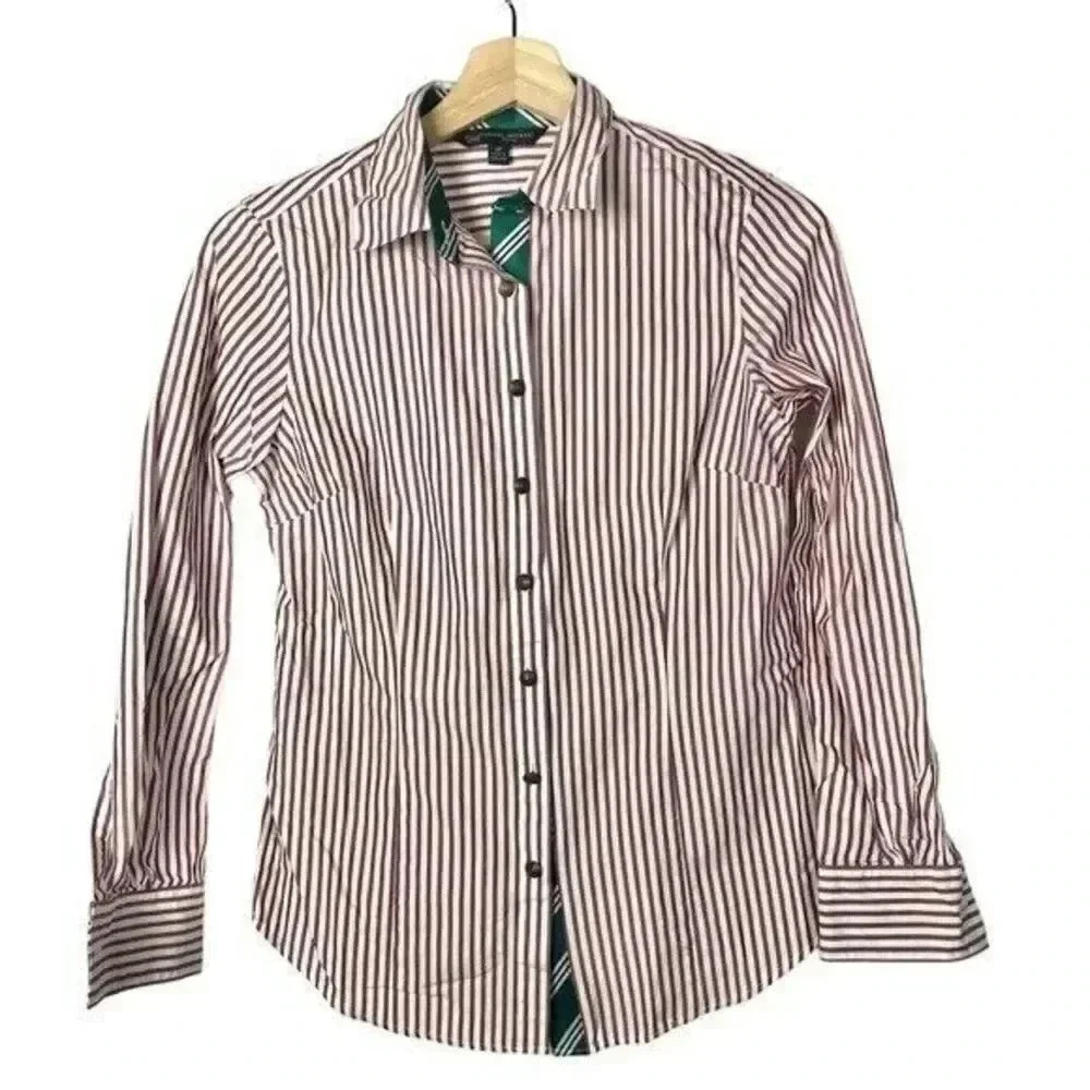 Brooks Brothers Petite Red & White Stripe Long Sleeve Button Down 6P